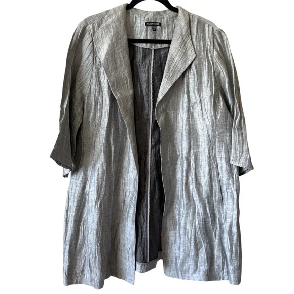 Eileen Fisher Linen Crinkle Grey Women's Top Jacket Sz XL - Picture 11 of 11